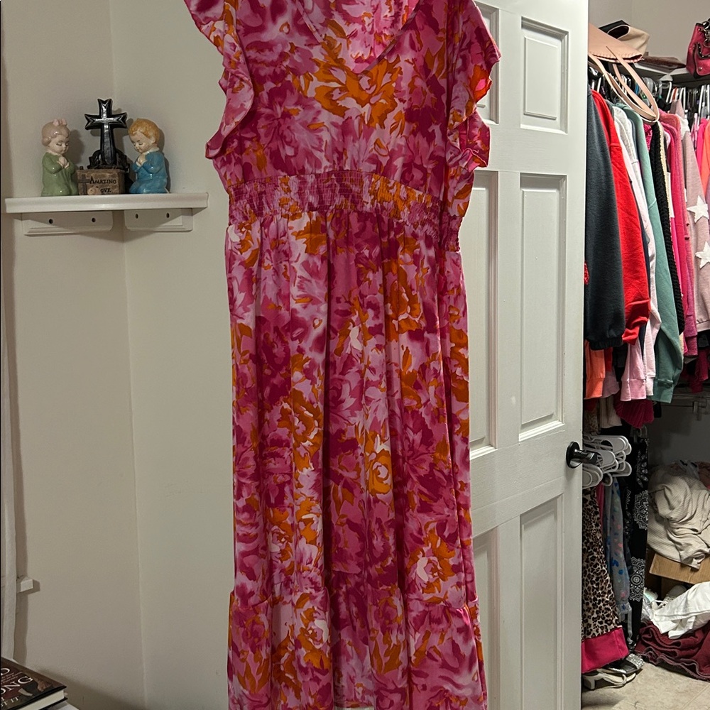 SHEIN Curve Pink and Orange Floral Dress — GENTLY USED!